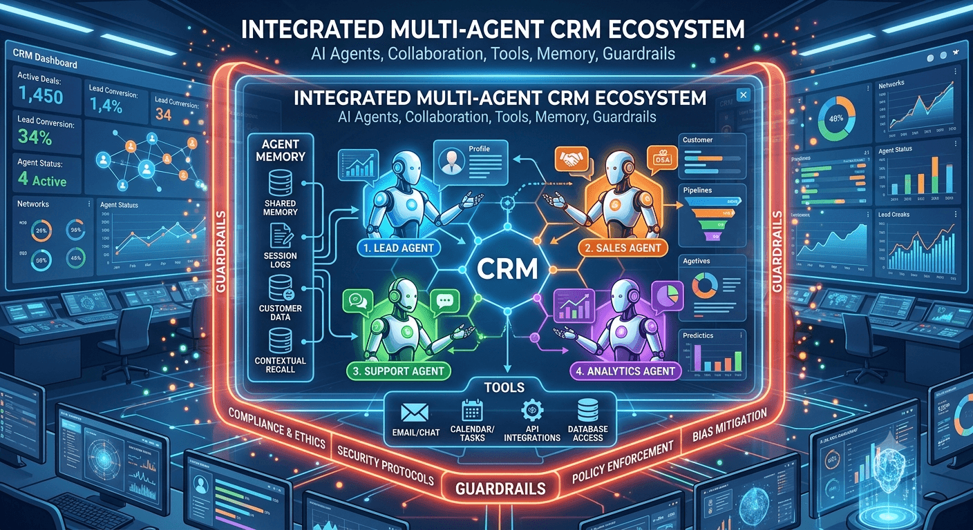 AI agent automation interface connected to a CRM workflow